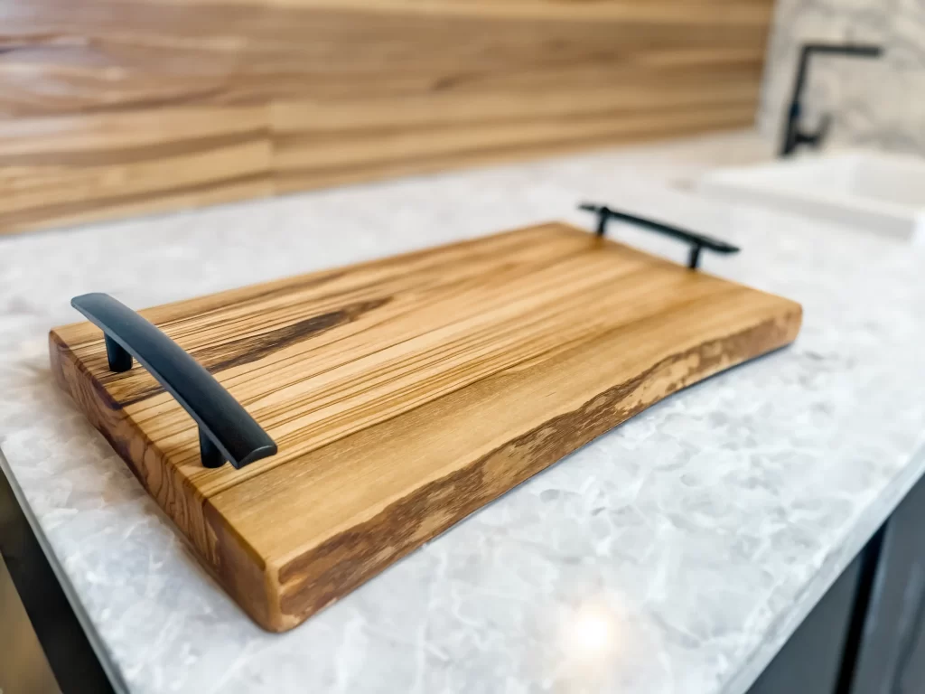 Olive Wood Serving Traay with black handles
